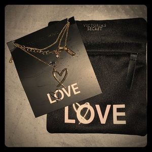 **NEVER USED* VS Love Gold Necklace & zip pocket